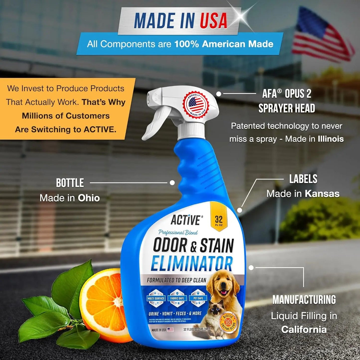 32 oz Enzyme Cleaner for Pet Urine & Stains, Natural Citrus Spray for Carpets, Upholstery, Hardwood - Odor Eliminator Happy Tails Pet Shop Store