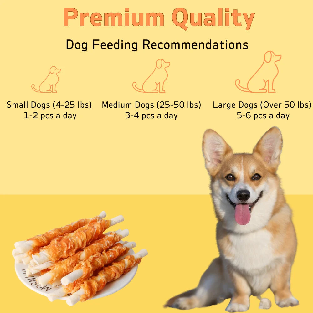 100g/400g(3.53oz/14.11oz) Palitos de cuero crudo envueltos en pollo, Premios para perros pequeños, medianos y grandes, Hechos con pollo real,