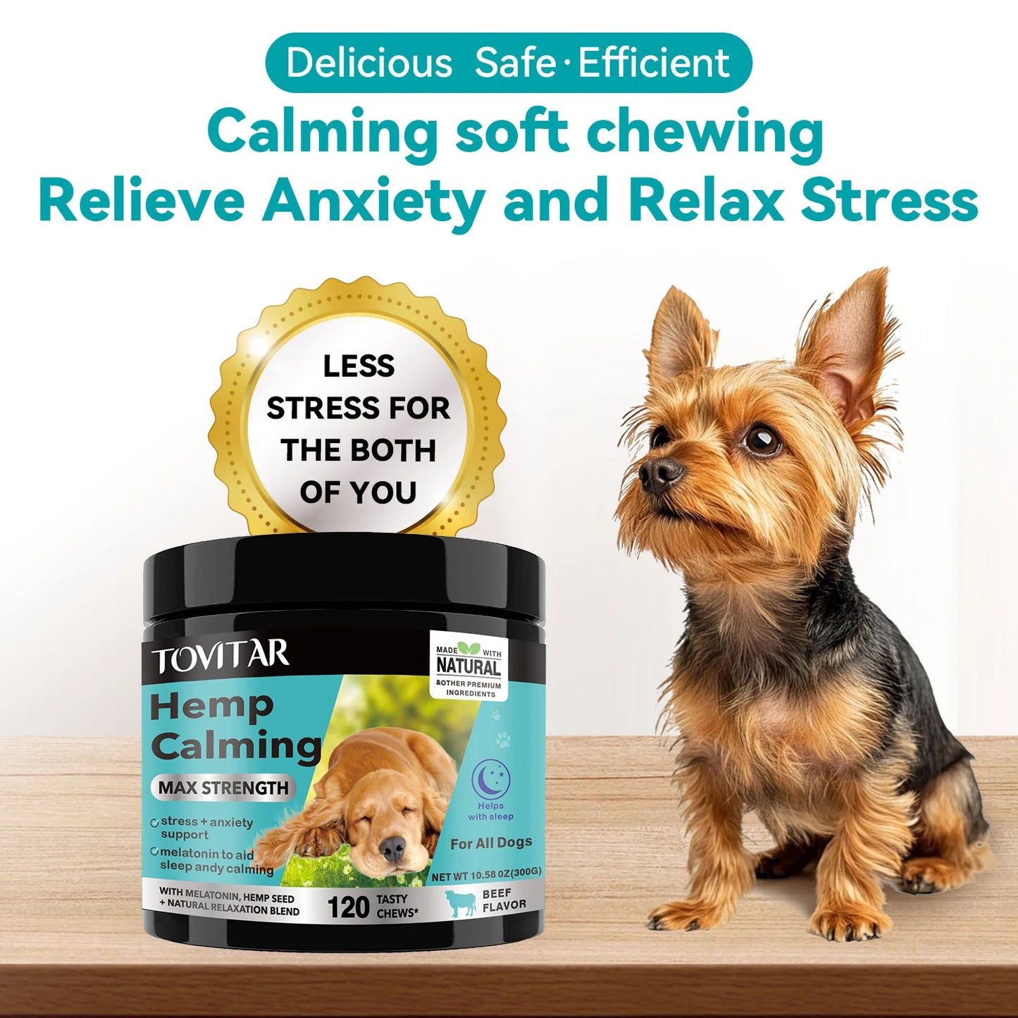 Dog Calming Chews, Helps With Dog Separation, Barking, Stress, Sleep Calming Aid Treats, For All Breeds & Sizes - Pet Food&Pet Snacks-120 Beef Soft Chews