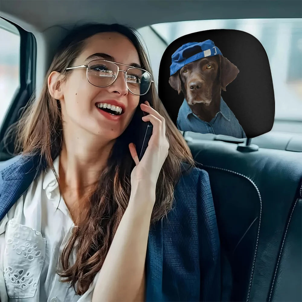 2pcs, Cool Trendy Dog Print Car Headrest Covers, Interior Decoration, Universal Stylish Seat Protectors, Washable, Easy To Insta
