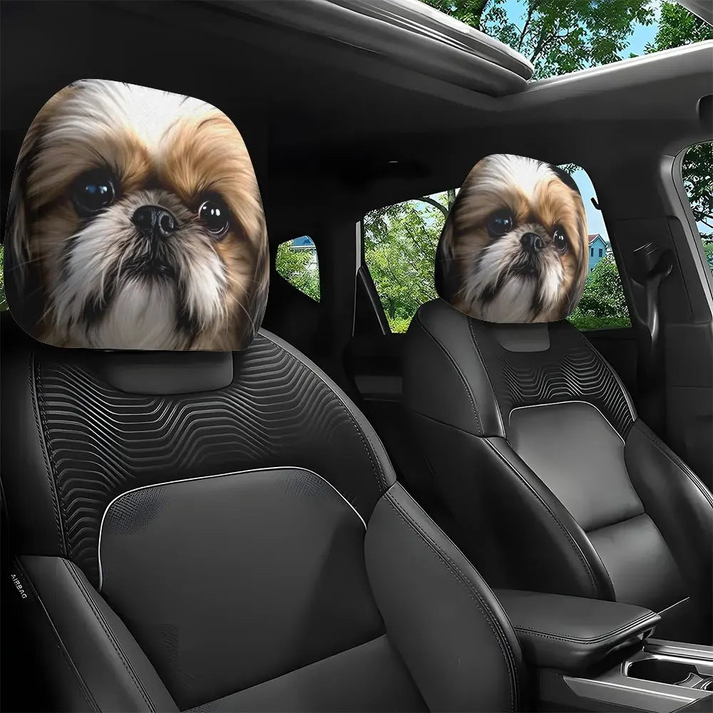 1-Piece Set Shih Tzu Dog Exquisite Print Car Headrest Covers Soft Polyester Machine Washable Easy Install