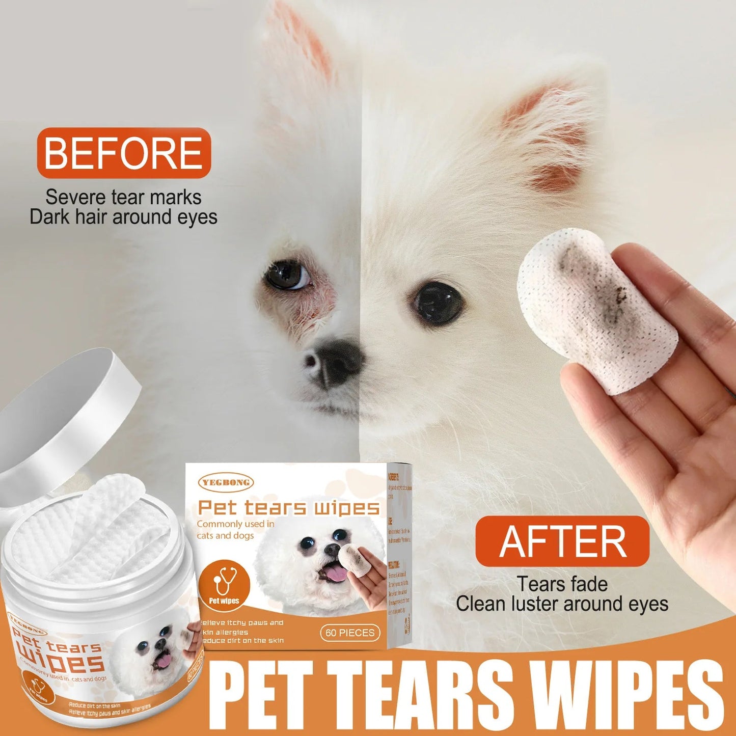 Cat Eye Wet Wipes Tear Stain Gentle Cleaning Eye Dirt Odor Removal Itching Irritation Relief Eye Grooming Pet Portable Wet Towel Happy Tails Pet Shop Store