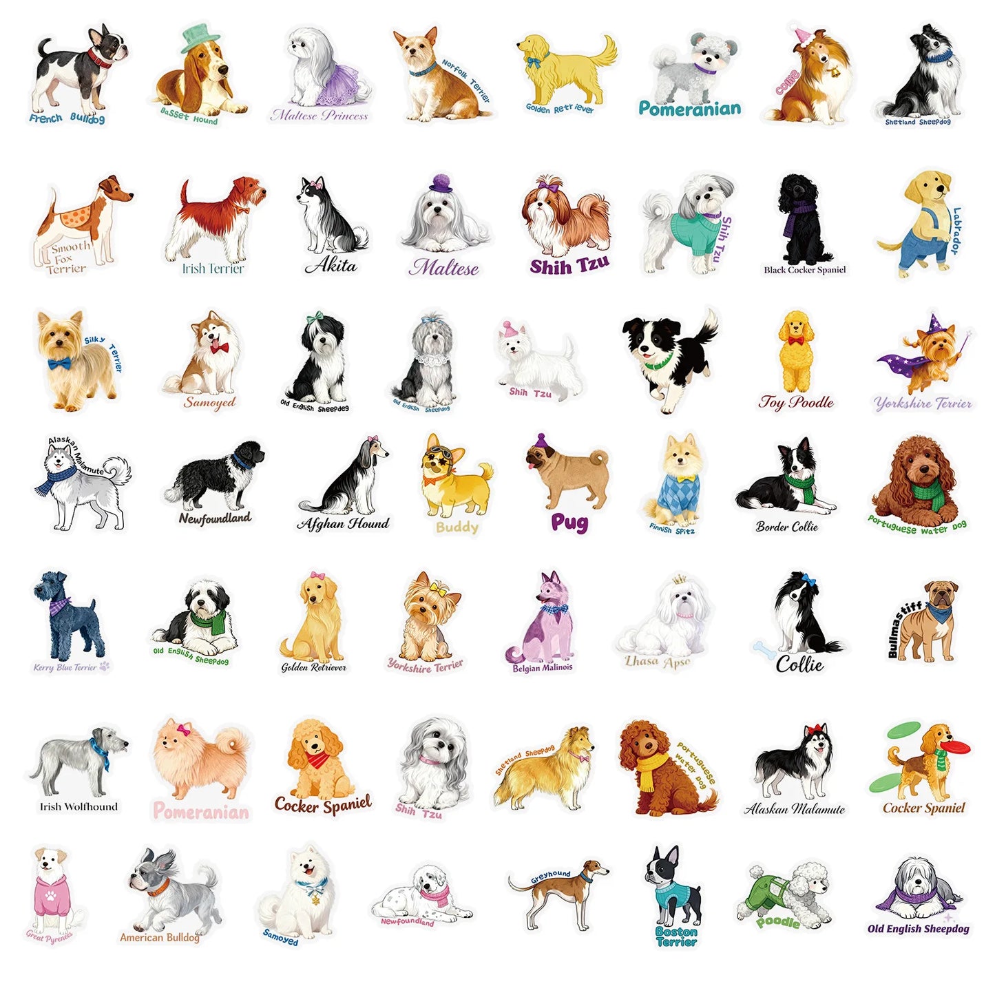 56PCS Cute Various Dog Stickers Cartoon Transparent Graffiti Waterproof Decoration DIY Notebook Mobile Guitar Suitcase Decals