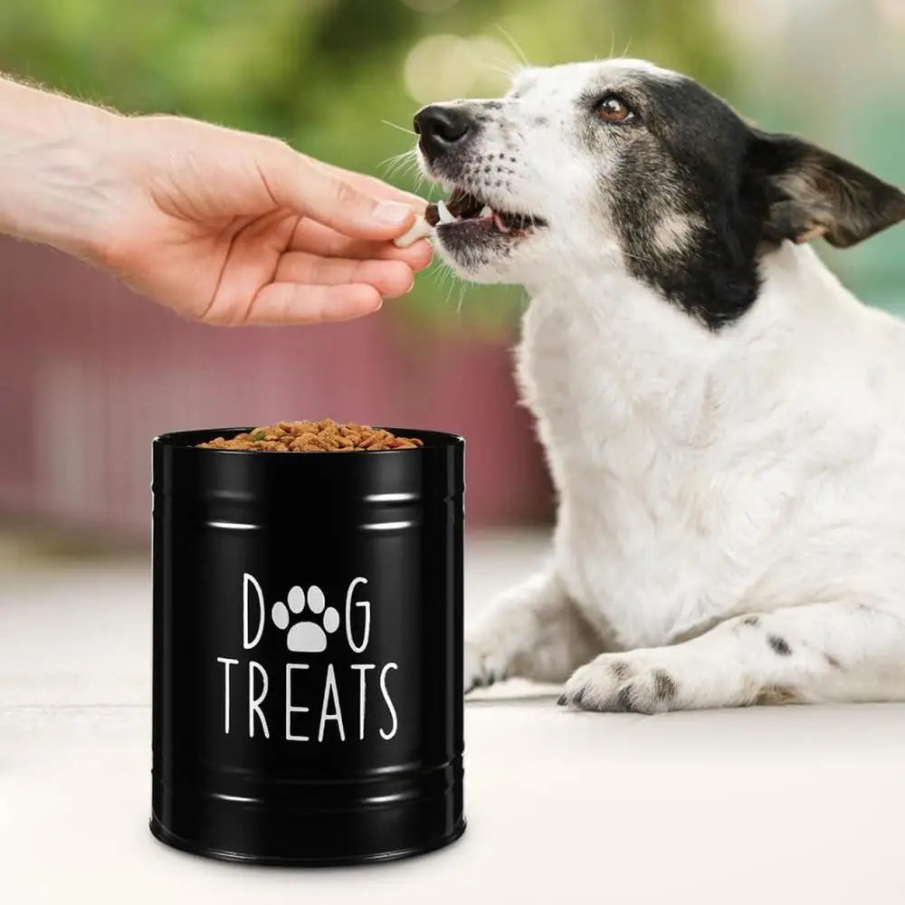 Dog Food Container Airtight Pet Food Storage Bin with Handle and Lid Metal Container for Puppy Cat Bird Feeding Snacks Organizer