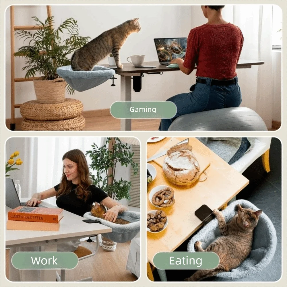 Creative Semi-Circular Cat Table Bed Detachable Soft Cat Desk Hammock Non-Slip Clamp Comfortable Folding Cat Bed Computer Desk