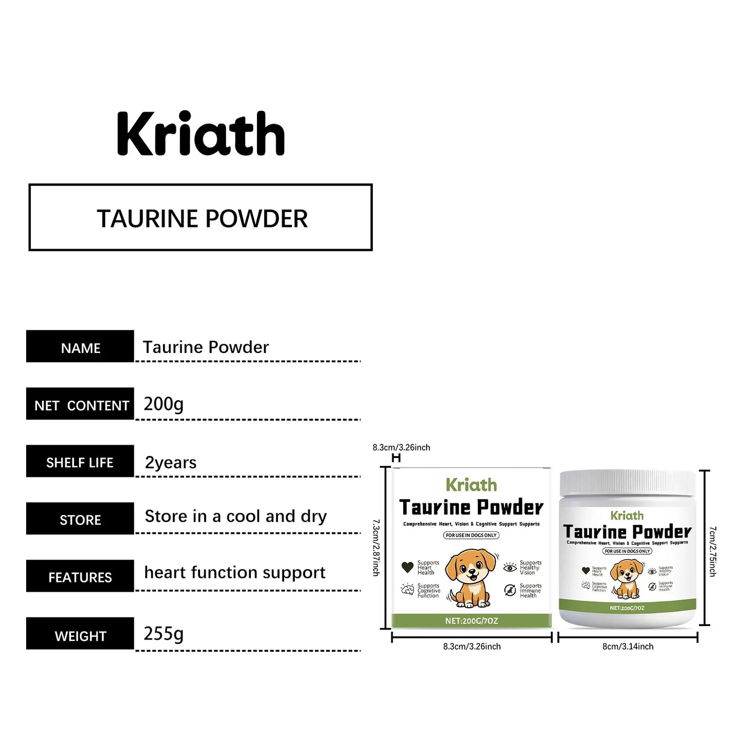 Pet Taurine Powder Support Heart Wellness Maintain Normal Vision Function Enhance Hair Radiance Dog Daily Nutrients Supplement
