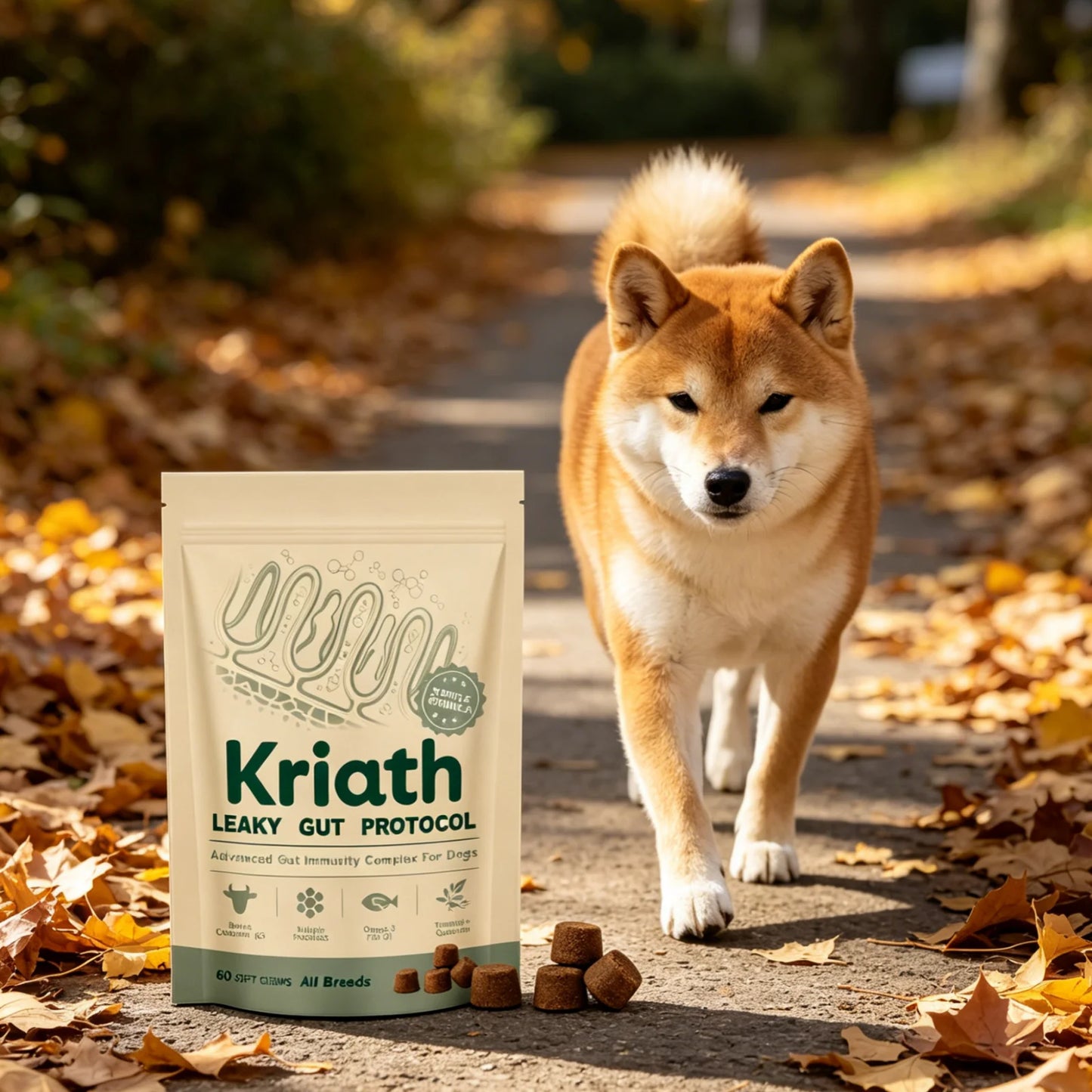 Suplemento Kriath Daily Gut Care Alivia las molestias gastrointestinales Pelo suave y sedoso Protege la salud Probiótico suave para perros
