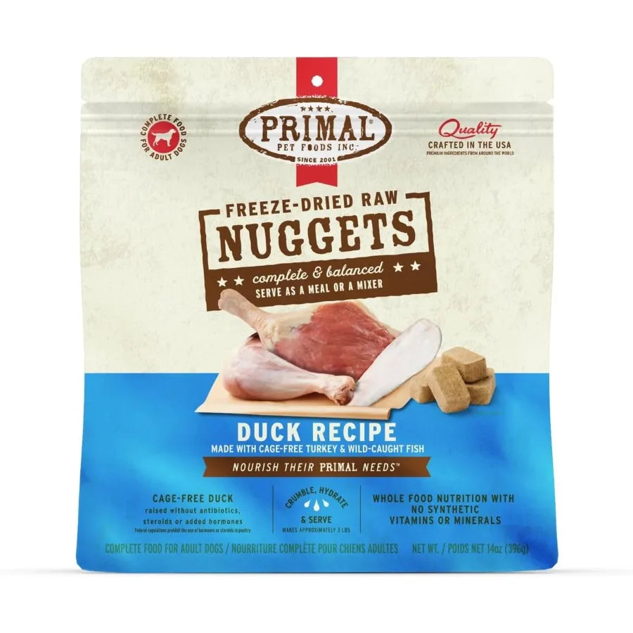 Primal Freeze Dried Raw Dog Food Nuggets Duck Complete and Balanced Meal Also Use as Topper or Treat Premium Healthy Grain Free