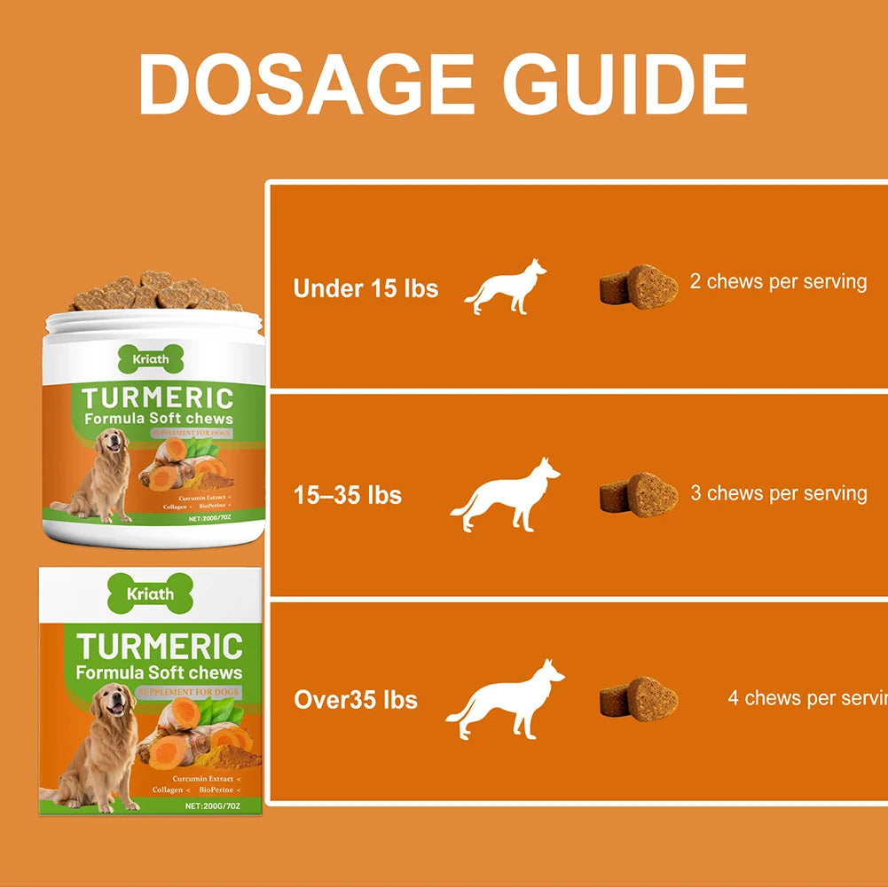 200 g de masticables suaves de cúrcuma orgánica para perros, alta absorción, antiinflamatorio natural, suplemento para articulaciones de cadera para perros, productos de cuidado