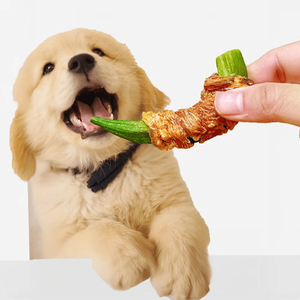 7.05oz/14.11oz (200g/400g) Okra Envuelto en Pato, Ingredientes Totalmente Naturales, Premios Naturales para Perros, Saludable, Fácil de Digerir