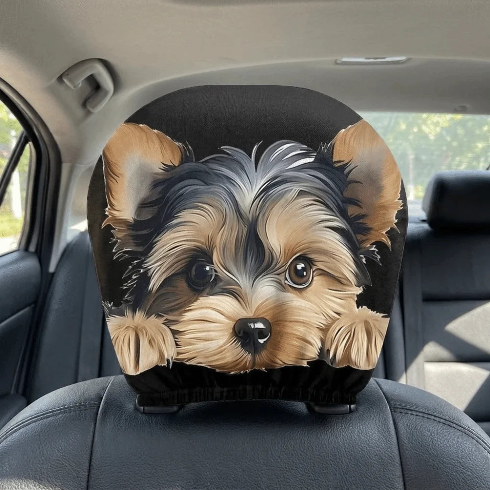 2PCS Cartoon Dog Pattern Car Head Pillowcase Soft Washable Car Headrest Covers Polyester Elastic Seat Headrest Protector