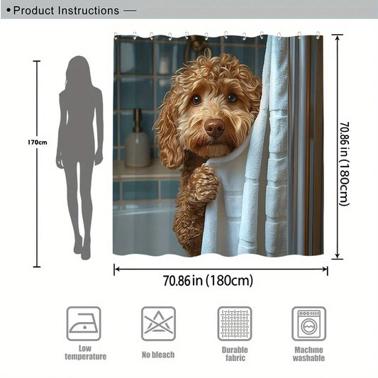Adorable Poodle Puppy Art Shower Curtain - Creative Realistic Dog Design - Indoor Home Bathroom Decor Art Bath Curtain