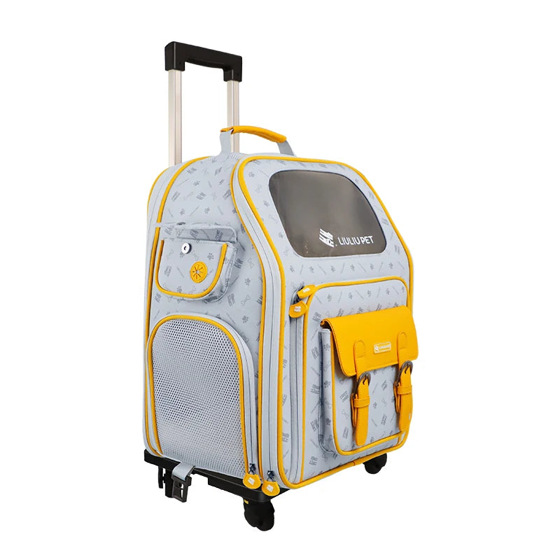 Transportín expandible prémium con ruedas, diseño rodante de dos lados para perros y gatos, función telescópica para un viaje cómodo