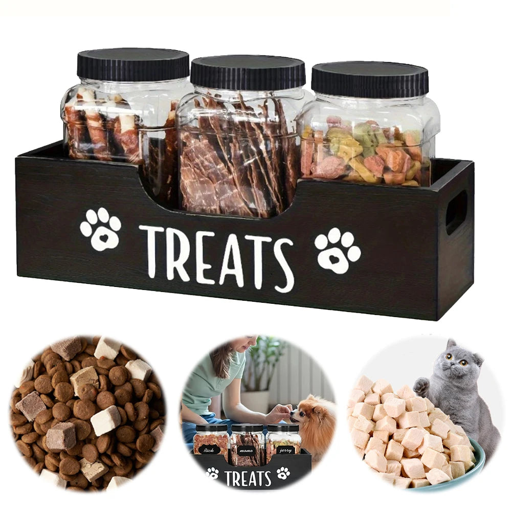 Wooden Pet Snack Storage Box with Plastic Treat Jar Food Storage Holder (Black) Happy Tails Pet Shop Store