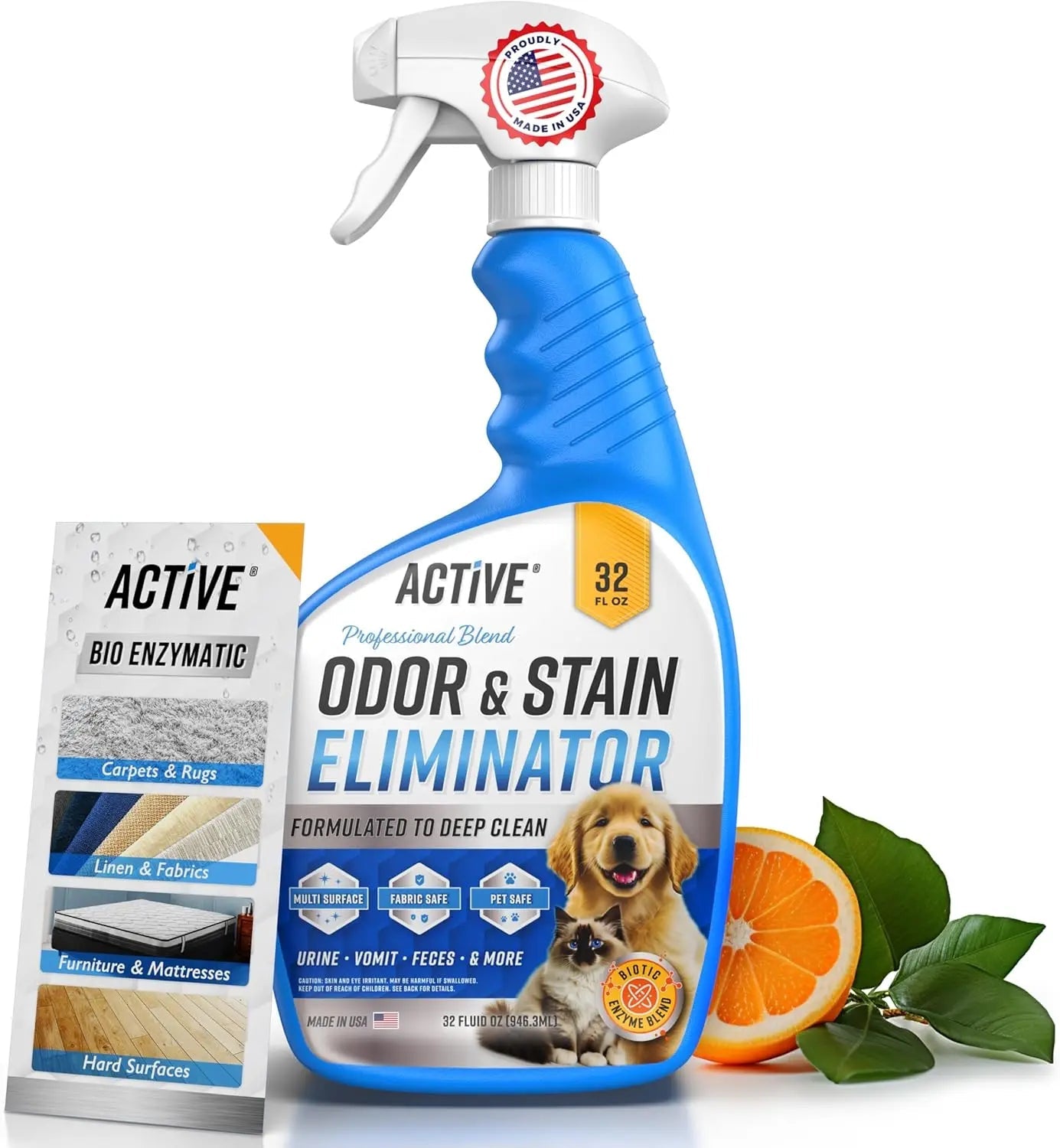 32 oz Enzyme Cleaner for Pet Urine & Stains, Natural Citrus Spray for Carpets, Upholstery, Hardwood - Odor Eliminator Happy Tails Pet Shop Store