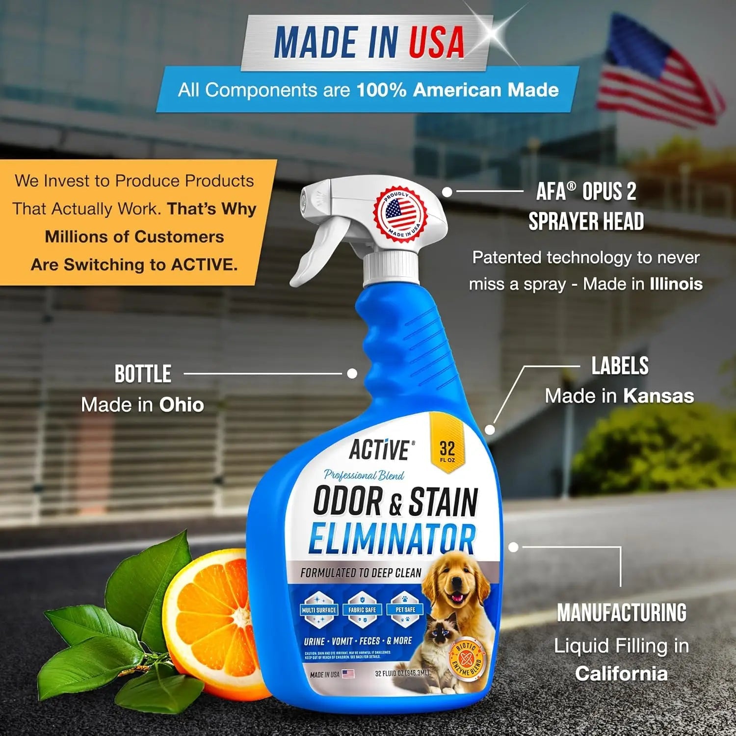 32 oz Enzyme Cleaner for Pet Urine & Stains, Natural Citrus Spray for Carpets, Upholstery, Hardwood - Odor Eliminator Happy Tails Pet Shop Store