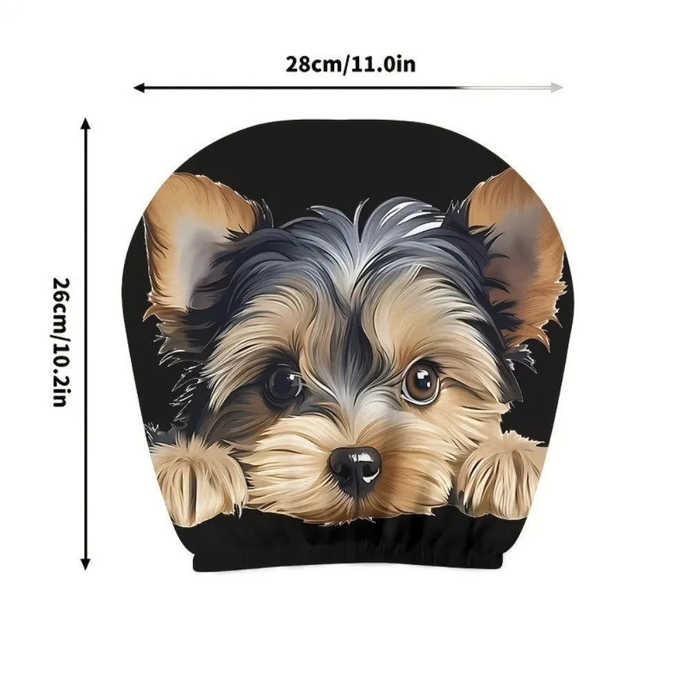 2PCS Cartoon Dog Pattern Car Head Pillowcase Soft Washable Car Headrest Covers Polyester Elastic Seat Headrest Protector