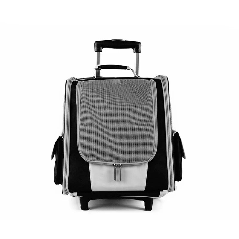 Mochila de Viagem para Cães com Rodas, Carrinho de Cachorro Impermeável, Mochila Transportadora de Animais de Estimação, Mochila de Viagem com Malha para Filhotes e Gatos