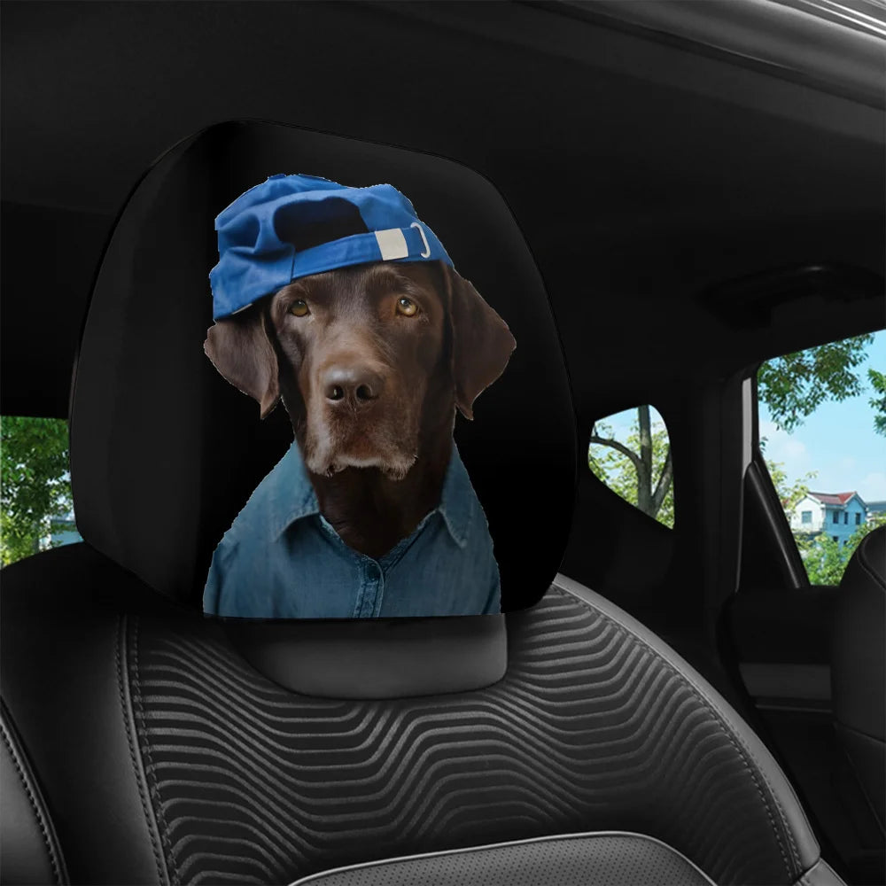 2pcs, Cool Trendy Dog Print Car Headrest Covers, Interior Decoration, Universal Stylish Seat Protectors, Washable, Easy To Insta