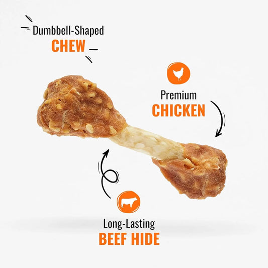 Chicken Flavor Dumbbell Dog Chews, Long-Lasting Rawhide Treats for Small Breeds