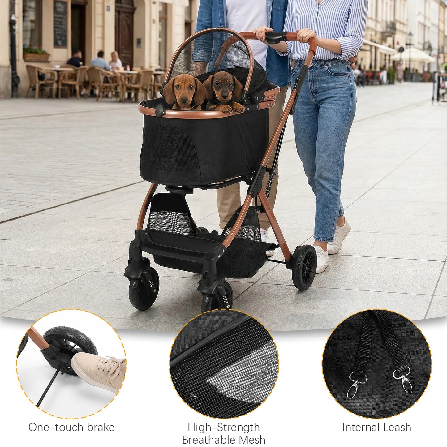 Folding Stroller with Detachable Carrier Foldable Travel Jogger Foldable & Ventilated with Sun Shades for Small Medium Dogs Cats Happy Tails Pet Shop Store