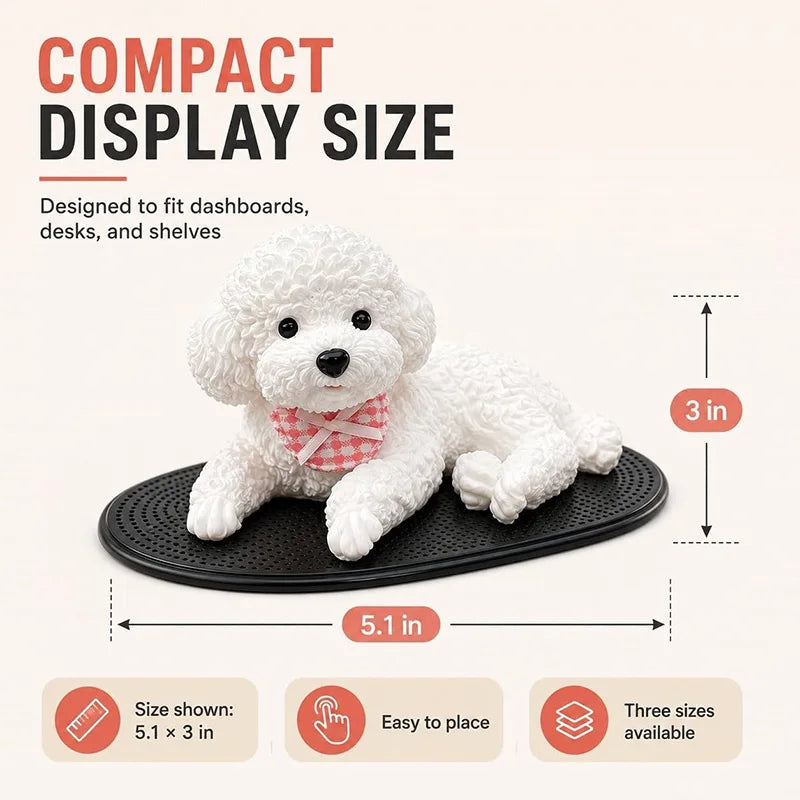 Soft Squeezable Silicone Teddy Dog Dashboard Ornament Lying Puppy Figurine With Anti‑slip Mat Solid Model Car Home Desktop Decor Happy Tails Pet Shop