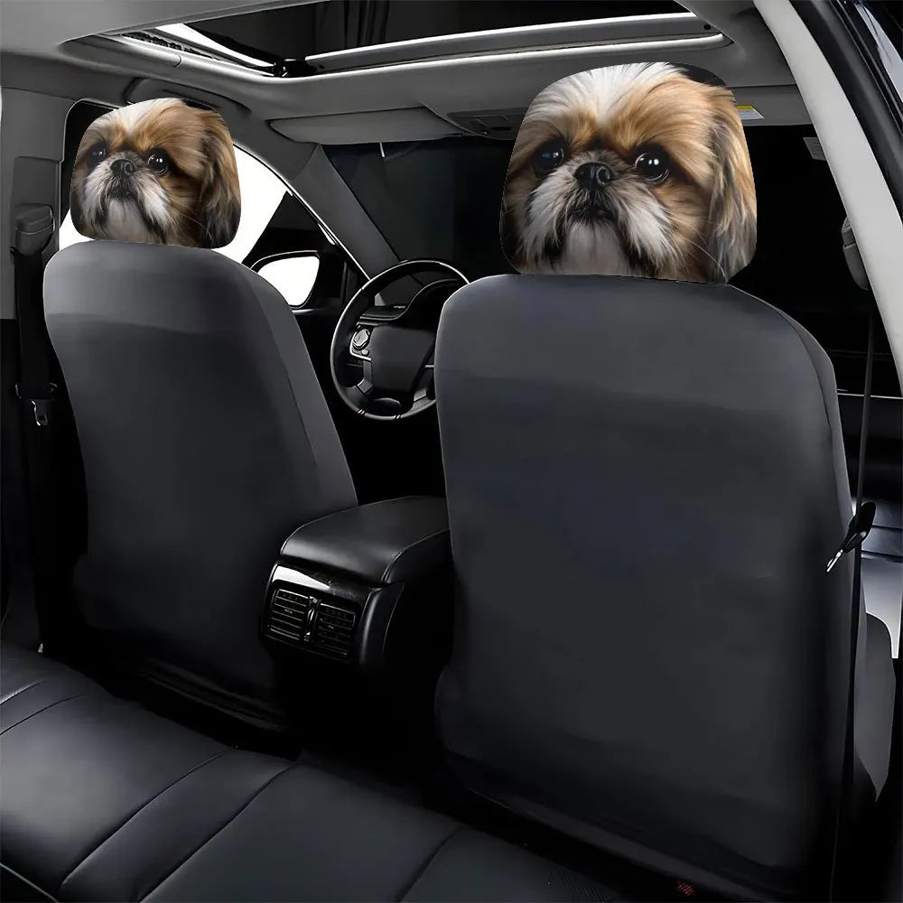 1-Piece Set Shih Tzu Dog Exquisite Print Car Headrest Covers Soft Polyester Machine Washable Easy Install