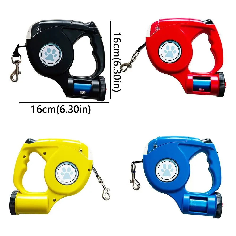 Plastic Automatic Retractable Dog Leash Extendable Adjustable LED Dog Leash With Garbage Bag Anti-Slip Handle Dog Harness Strap