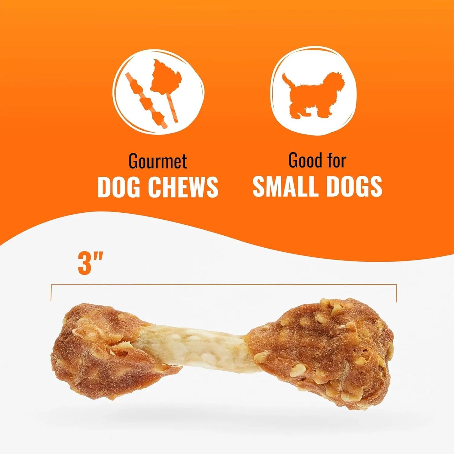 Friandises à mâcher pour chiens en forme d'haltère, saveur poulet, à base de cuir brut longue durée pour les petites races