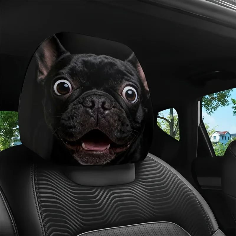 Universal Dog Printed Car Headrest Covers 2Pcs Cute Easy Install Washable Auto Seat Head Decor For Dog Lovers Front Rear Seats