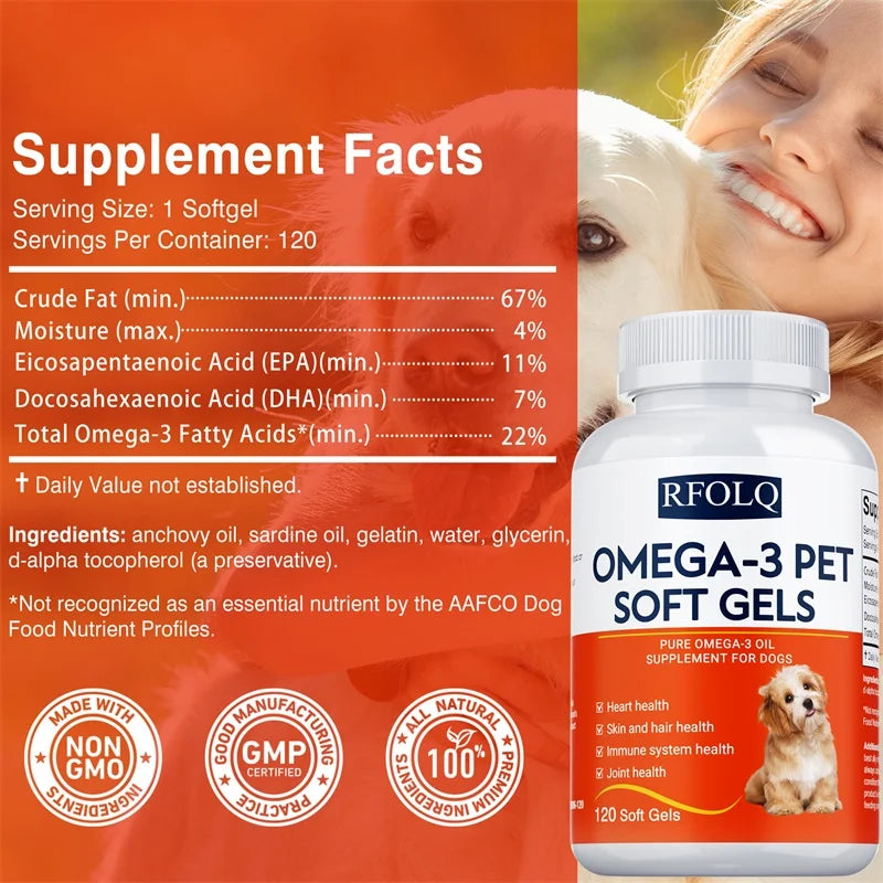 Complément alimentaire oméga-3 pour animaux de compagnie-Huile de poisson pour chiens avec EPA et DHA-Favorise la santé cardiaque, cutanée, du pelage et immunitaire