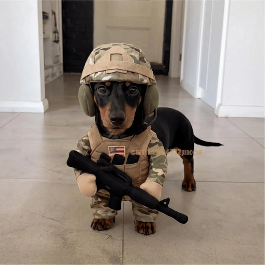 Pet Tactical Soldier Uniform Halloween Cat and Dog Pet Soldier Costume Tactical Dog Harness with Hat Fun Military Uniform