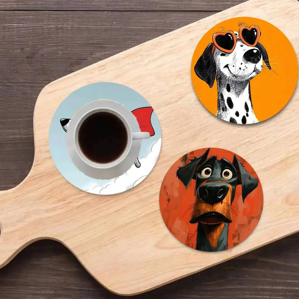 Cartoon Funny Colorful Dog Wooden Coaster  Suitable For Restaurants And Coffee Shops Easy To Wash And Clean