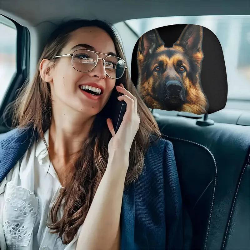 1/2 Pcs Car Headrest Covers With German Shepherd Dog Pattern For Car Interior Decoration