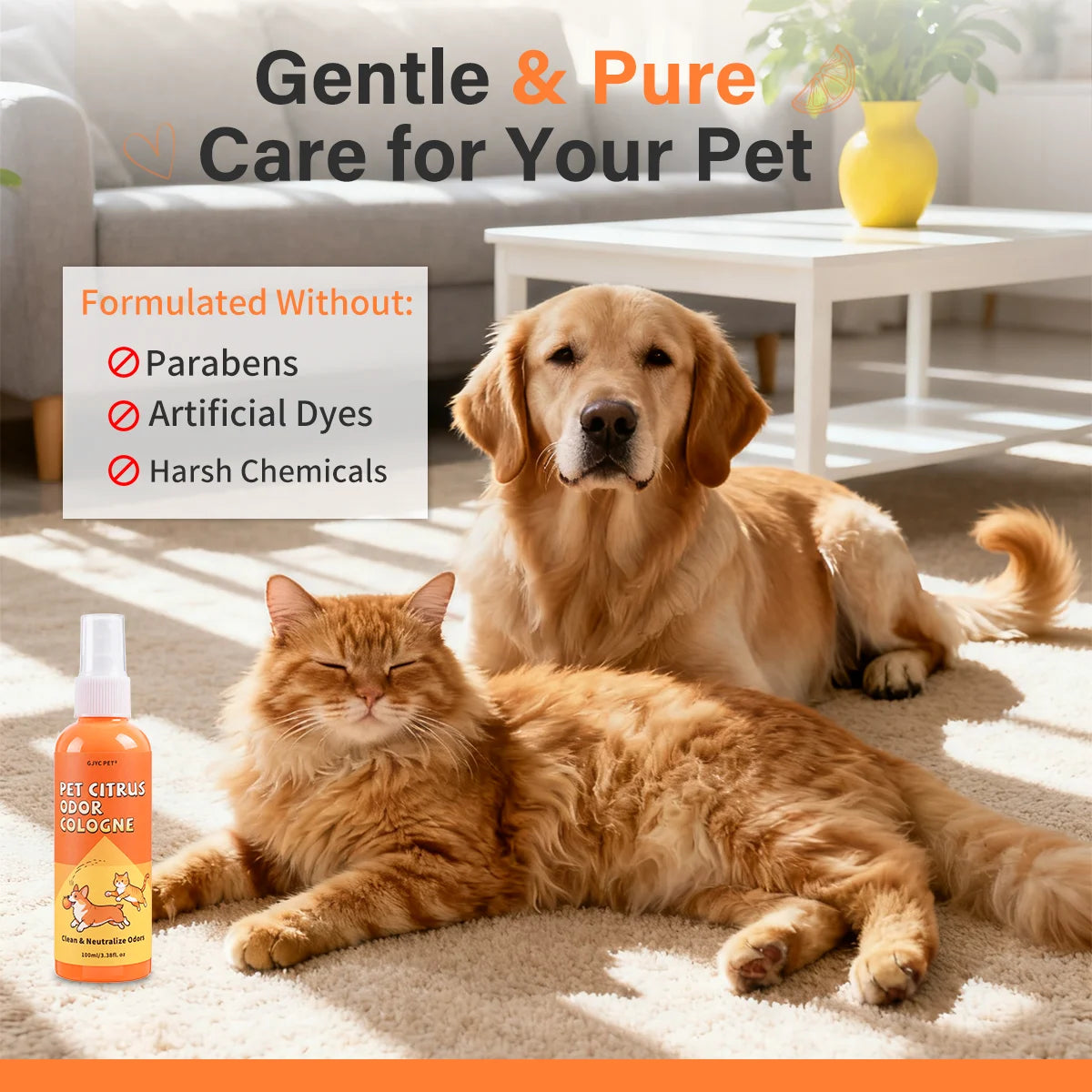 GJYC PET Citrus Scent Pet Urine Stain Home Deodorizing Cleaner Spray Odor Eliminator Deep Deodorize For Dogs Cats Happy Tails Pet Shop Store
