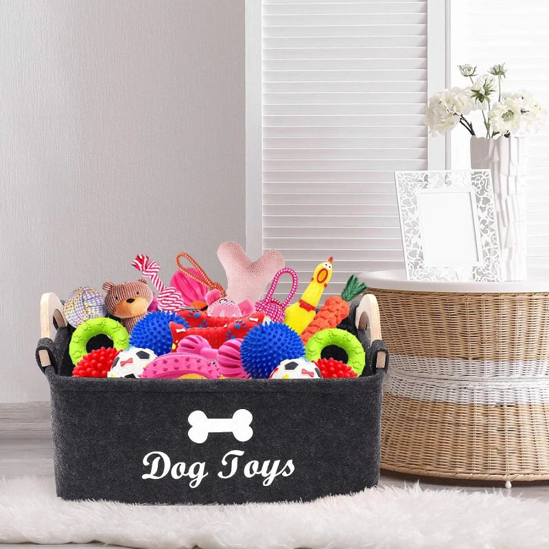 Felt Pet Toy Organizer Box with Handles Storage Basket For Organizing Toys, Leashes, Clothes Home Storage Box