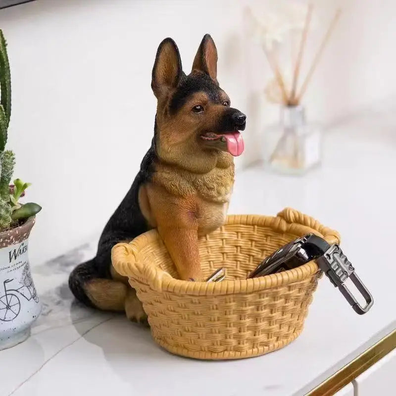New Cute Dog Shaped Key Holder Ornaments Home Office Decorations German Shepherd Dog Statue Entryway Key Organizer Xmas Men Gift Happy Tails Pet Shop