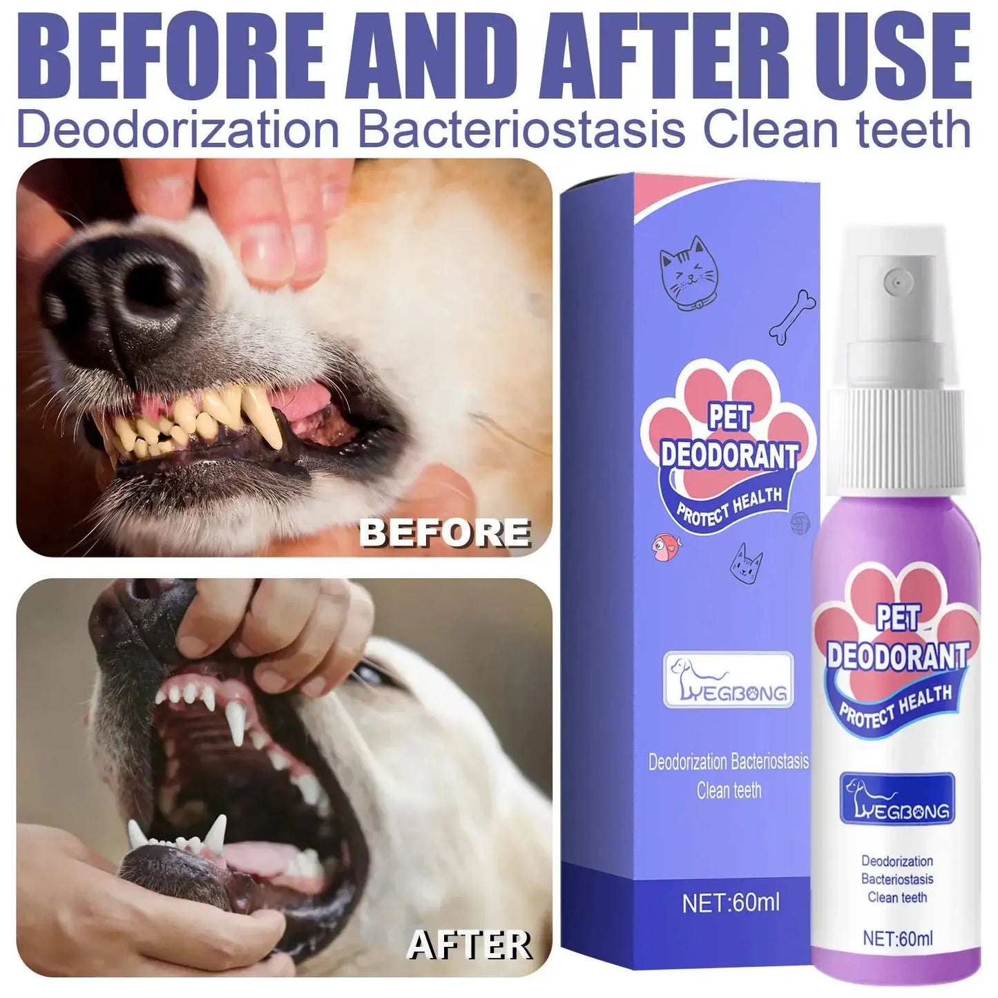 60ml Dog Deodorant Spray Swallowable Dog Bad Breath Spray Practical Pet Dog Mouth Cleaning Spray Oral Health Care Pet Products Happy Tails Pet Shop Store