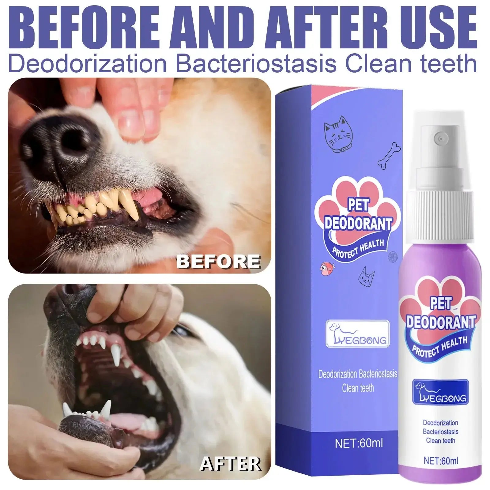 60ml Dog Deodorant Spray Swallowable Dog Bad Breath Spray Practical Pet Dog Mouth Cleaning Spray Oral Health Care Pet Products Happy Tails Pet Shop Store
