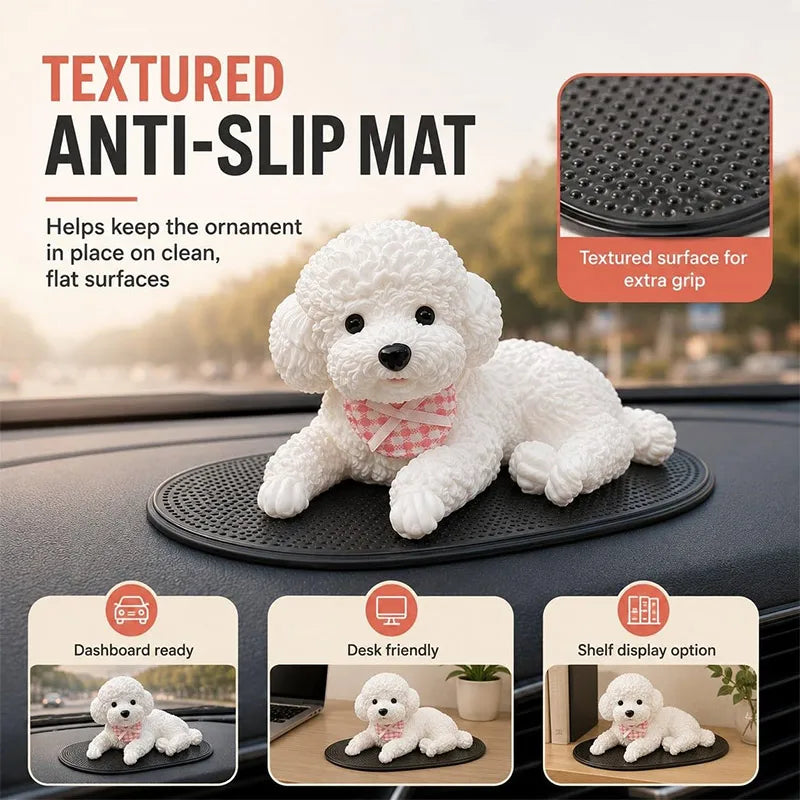 Soft Squeezable Silicone Teddy Dog Dashboard Ornament Lying Puppy Figurine With Anti‑slip Mat Solid Model Car Home Desktop Decor Happy Tails Pet Shop