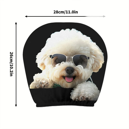2pcs, Glasses Cute Pet Dog Print Car Headrest Covers, Interior Decoration, Elastic Design, No Filling Material, Easy Installatio