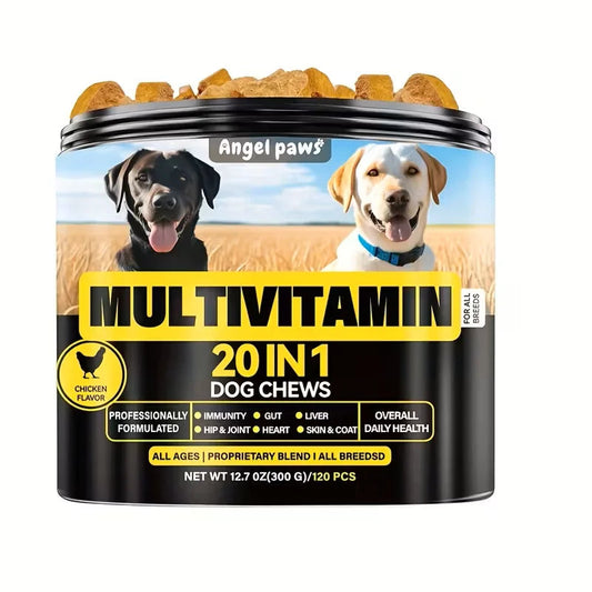 【20-in-1】Dog Multivitamin Chewable-Supplements for Hip & Joint Health, Skin & Coat-120 Chicken  Chews Happy Tails Pet Shop Store