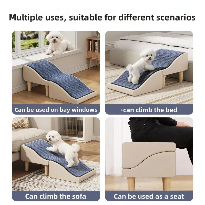 Pet Steps Foldable Ramp Ladder Adjustable Pet Dogs Stairs Safe Sturdy Dogs Bed Climbing Steps Bed Couch Climbing Aid Shoe Stool