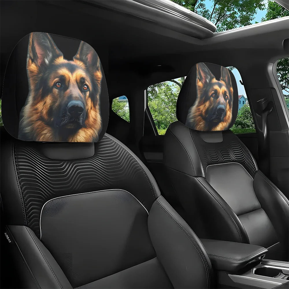 1/2 Pcs Car Headrest Covers With German Shepherd Dog Pattern For Car Interior Decoration