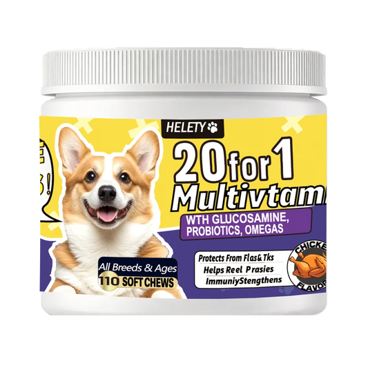 20-in-1 Dog Multivitamin Soft Chews Skin Coat Immune Gut Health Support Vitamins Minerals Omega-3 Iron Zinc Supplement for Dogs Happy Tails Pet Shop Store