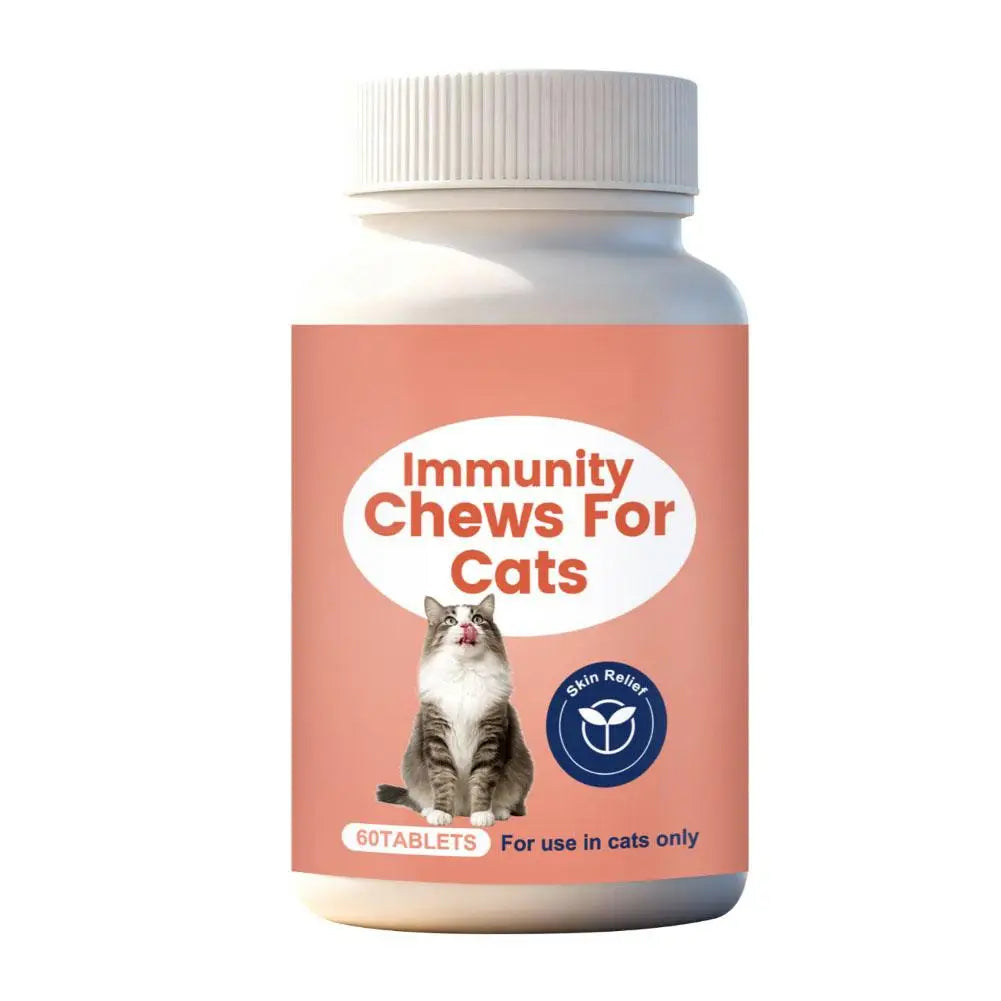60 Comprimidos Mastigáveis Suplementos para Imunidade de Gatos para Saúde da Pele Fortalecimento do Sistema Imunológico Suplementos Nutricionais para Animais de Estimação Adultos