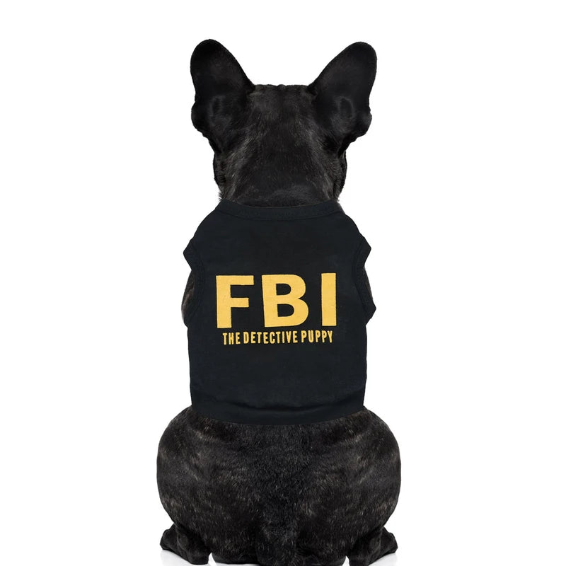 Ropa de verano para perros transpirable de algodón con estampado de letras camuflaje FBI, chaleco tipo camiseta para perros pequeños XS-L, chalecos de policía para cachorros