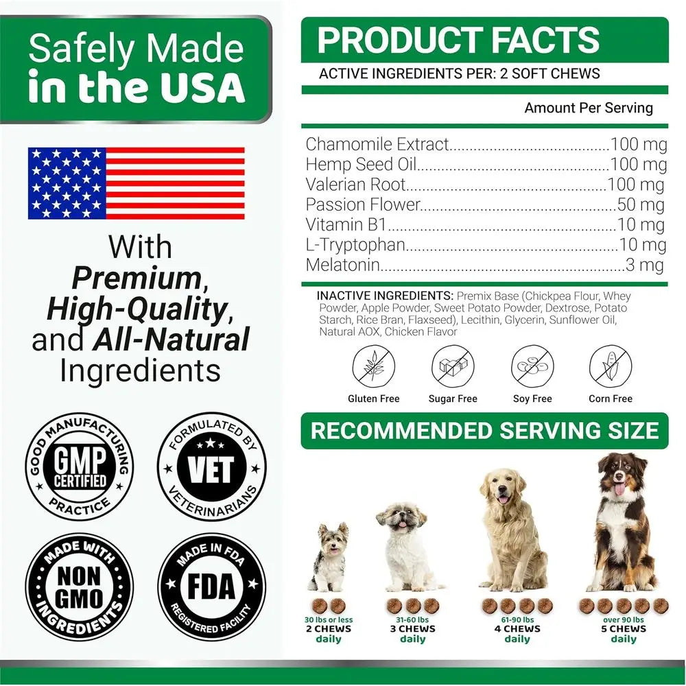 Golosinas masticables calmantes de cáñamo YUMA'S (2 unidades) para perros - Masticables calmantes para perros - Golosinas para aliviar la ansiedad - Ayuda para la separación, ladridos, estrés