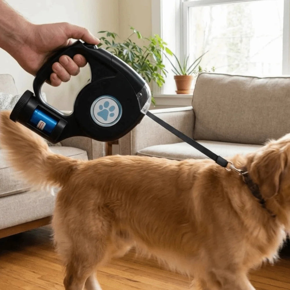 Plastic Automatic Retractable Dog Leash Extendable Adjustable LED Dog Leash With Garbage Bag Anti-Slip Handle Dog Harness Strap