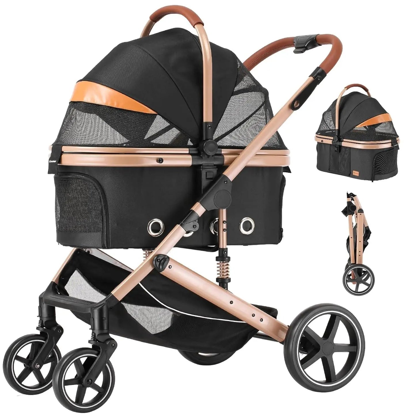 4-in-1 Folding Pet Stroller with Detachable Carrier, Reversible Canopy, All-Terrain Wheels for Small to Medium Dogs up to 45 lbs Happy Tails Pet Shop Store